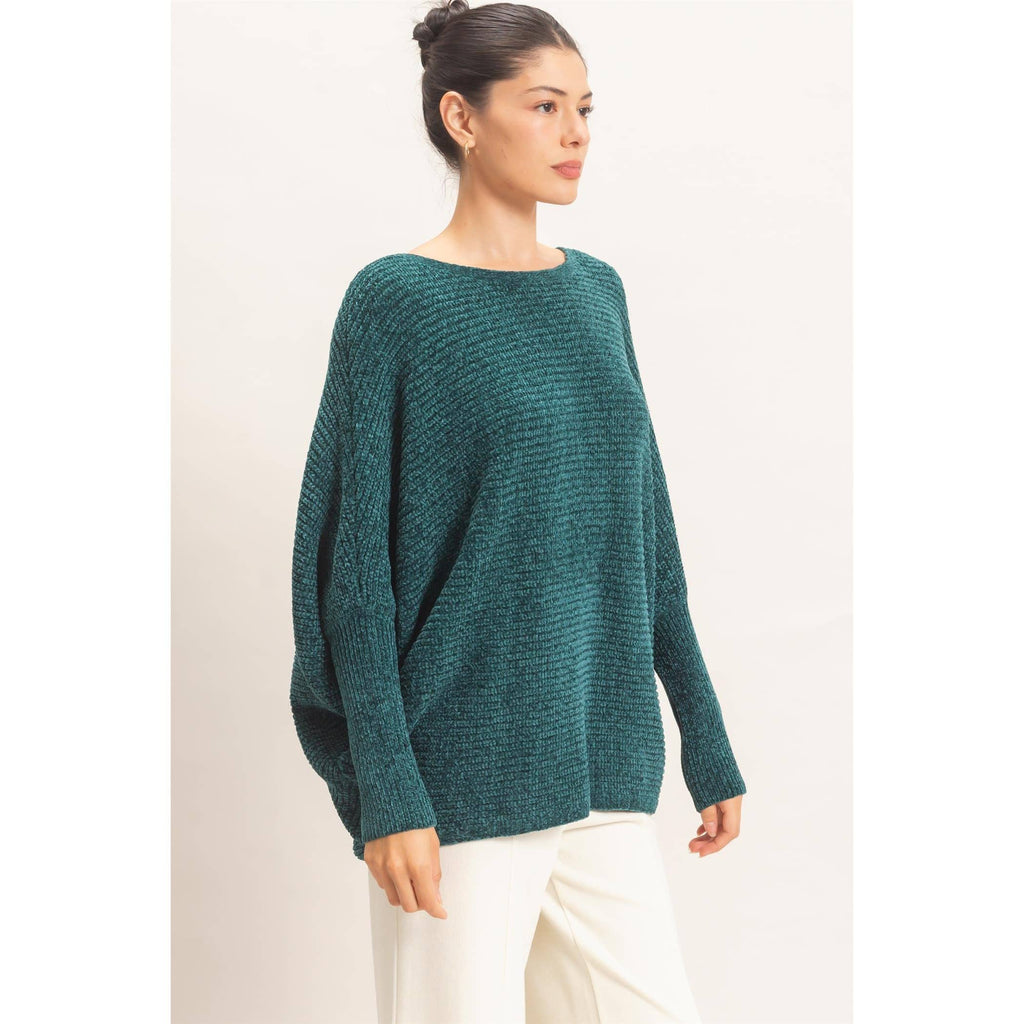 Chenille Boat Neck Dolman Sleeve Sweater