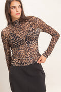 High Neck Leopard Mesh Top