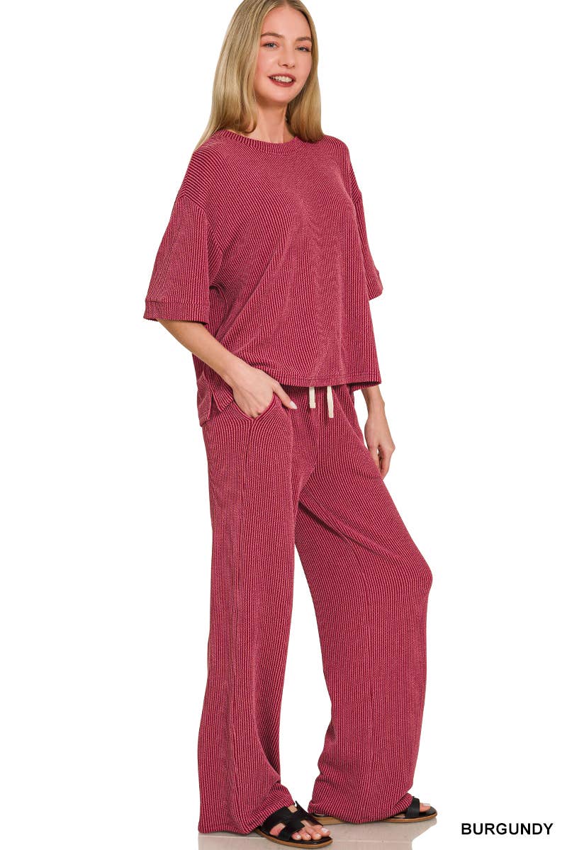 Raised Rib Short Sleeve Tee And Pants Set