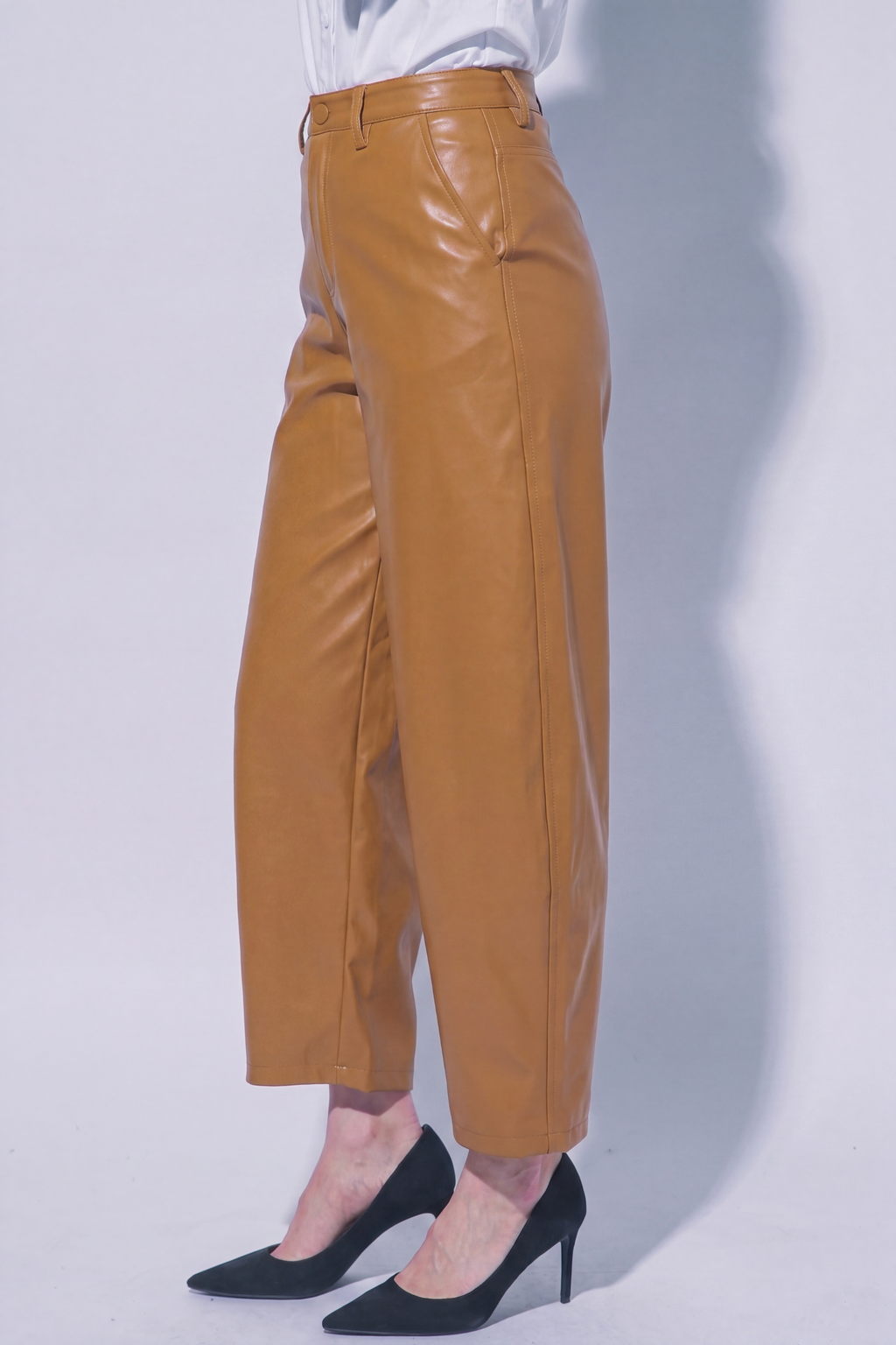 Faux Leather Barrel Leg Pants