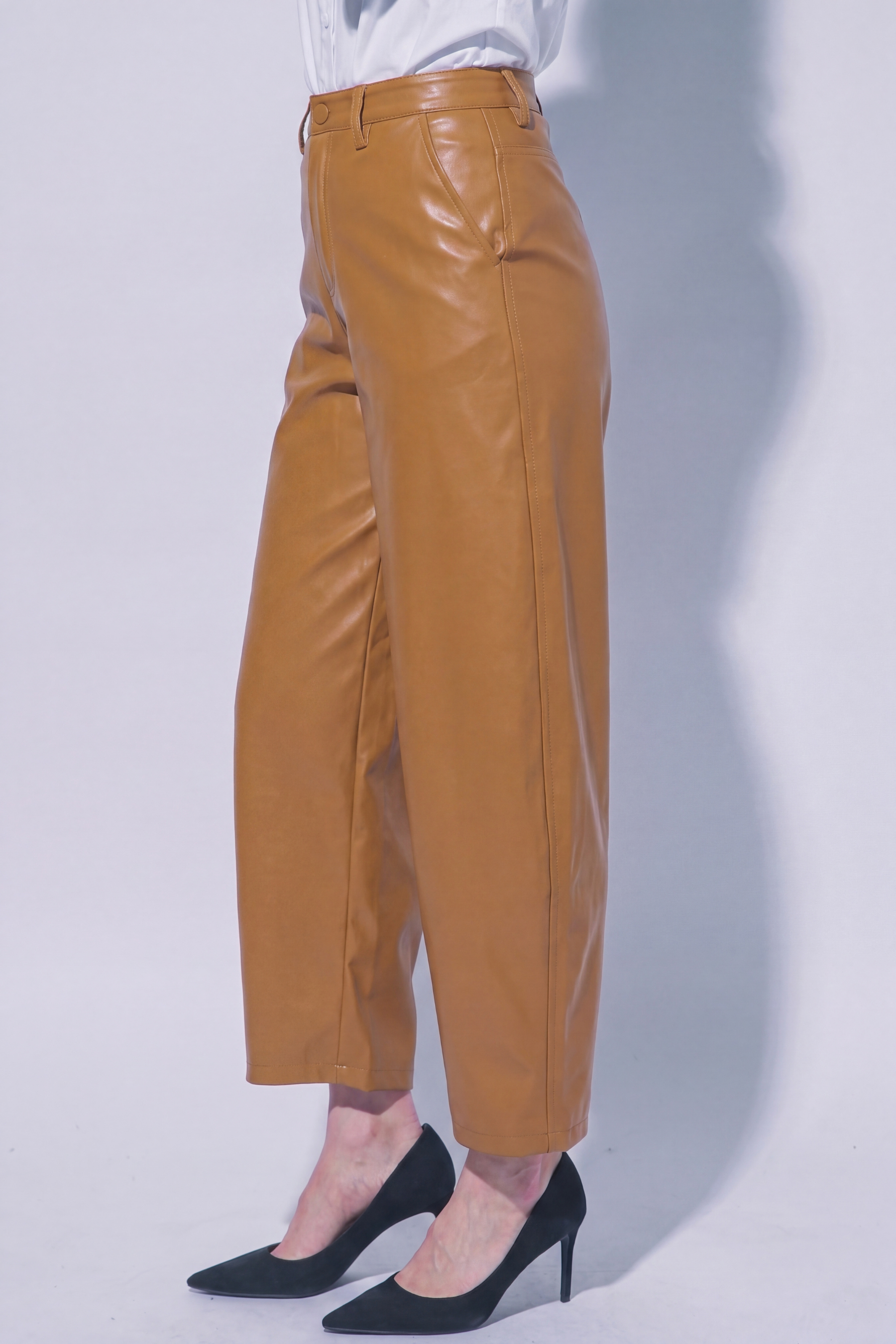 Faux Leather Barrel Leg Pants
