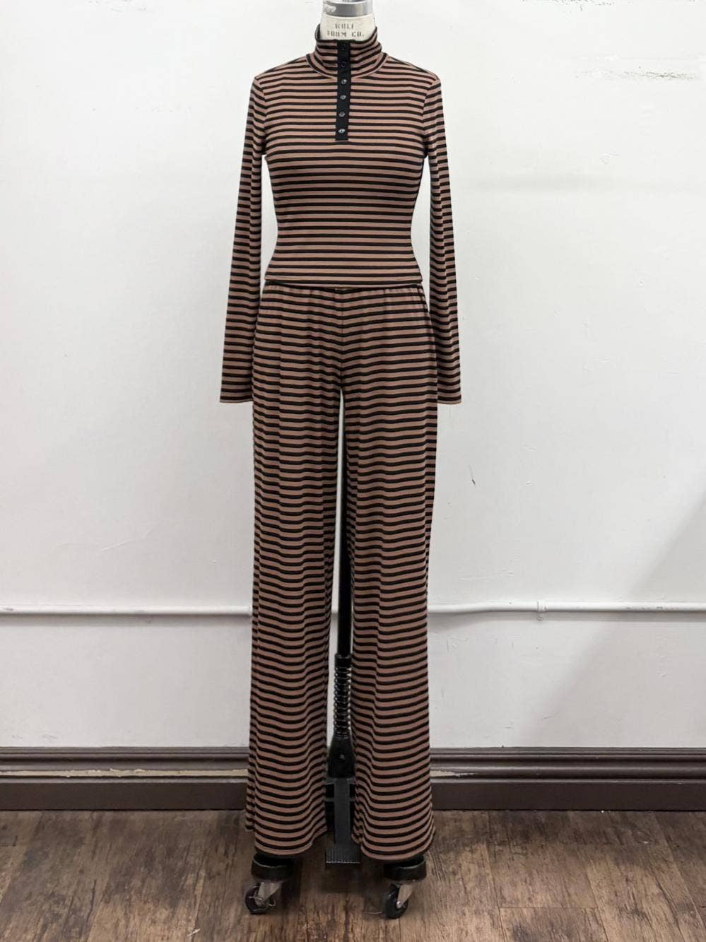 Striped Mock Neck Henley Lounge Set