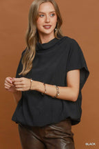 Draped Mock Neck Oversized Blouse