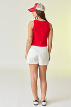 Berry Sleeveless Button Up Top