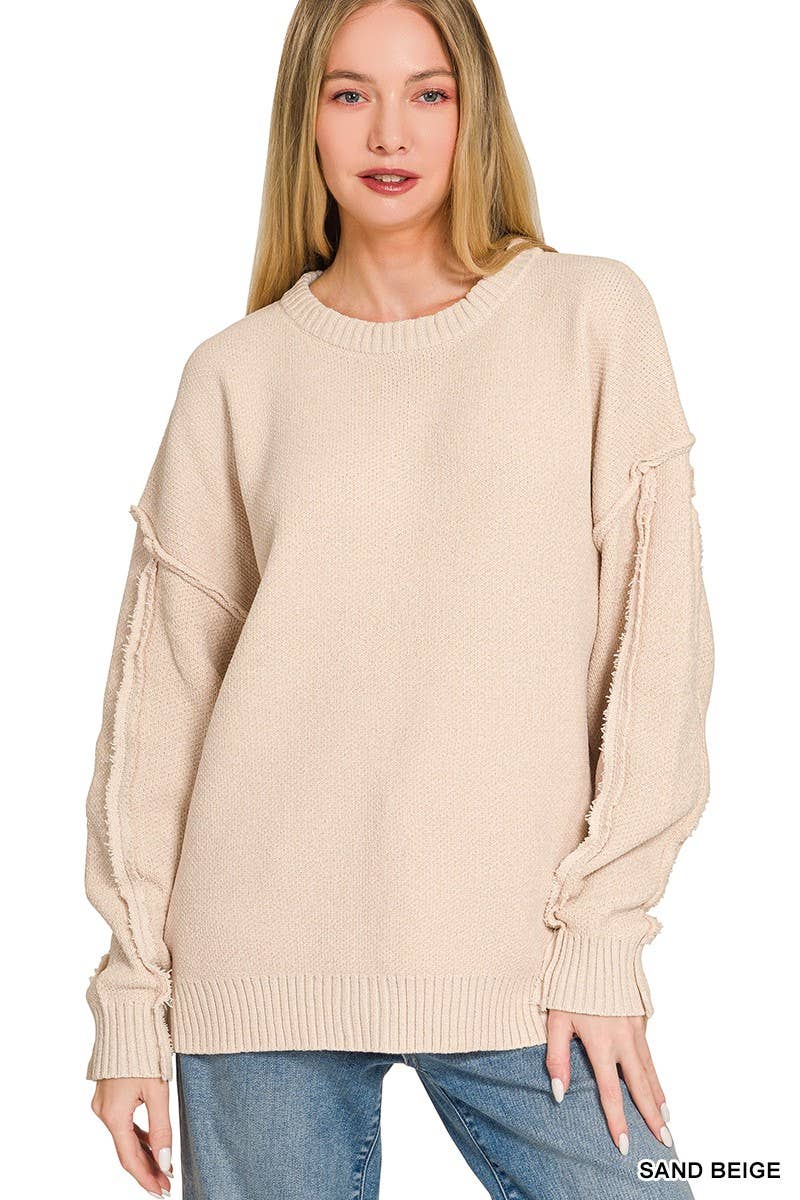 Exposed Seam Drop Shoulder Oversized Sweater
