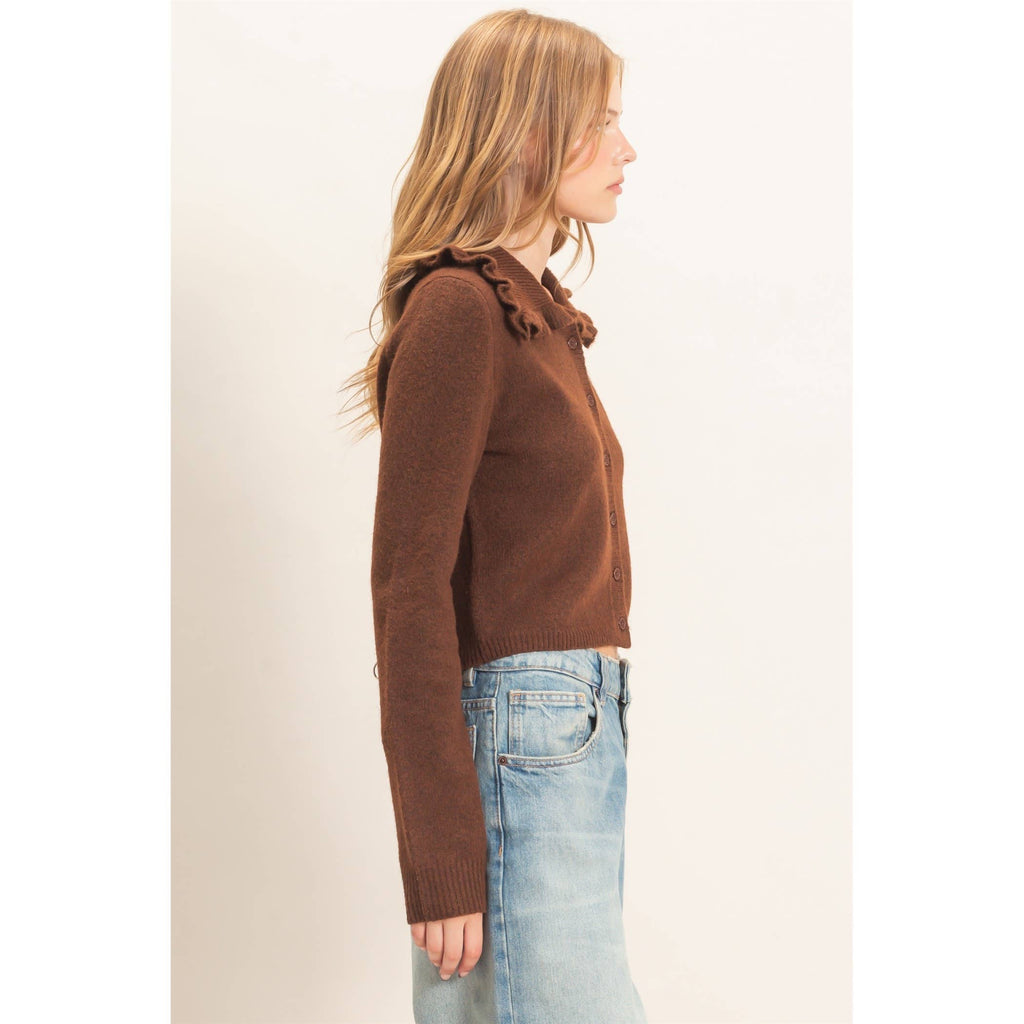 Ruffled Collar Knit Cardigan