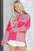 Stripe Patchwork Long Sleeve Tunic Top