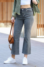 Acid Wash High Waist Frayed Hem Bootcut Pants