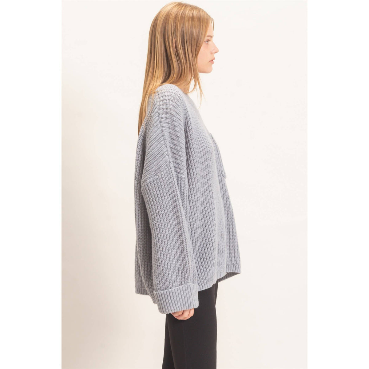 Ribbed Knit Patch Pocket Sweater