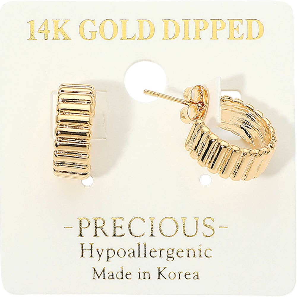 14K Gold Dipped Hypoallergenic Ribbed Mini Hoop Earrings