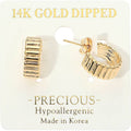 14K Gold Dipped Hypoallergenic Ribbed Mini Hoop Earrings