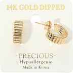 14K Gold Dipped Hypoallergenic Ribbed Mini Hoop Earrings