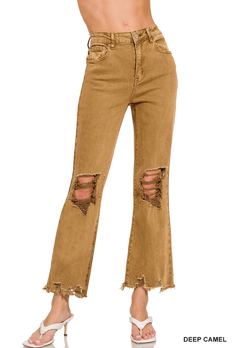`Acid Wash High Waist Distressed Straight Leg Pants