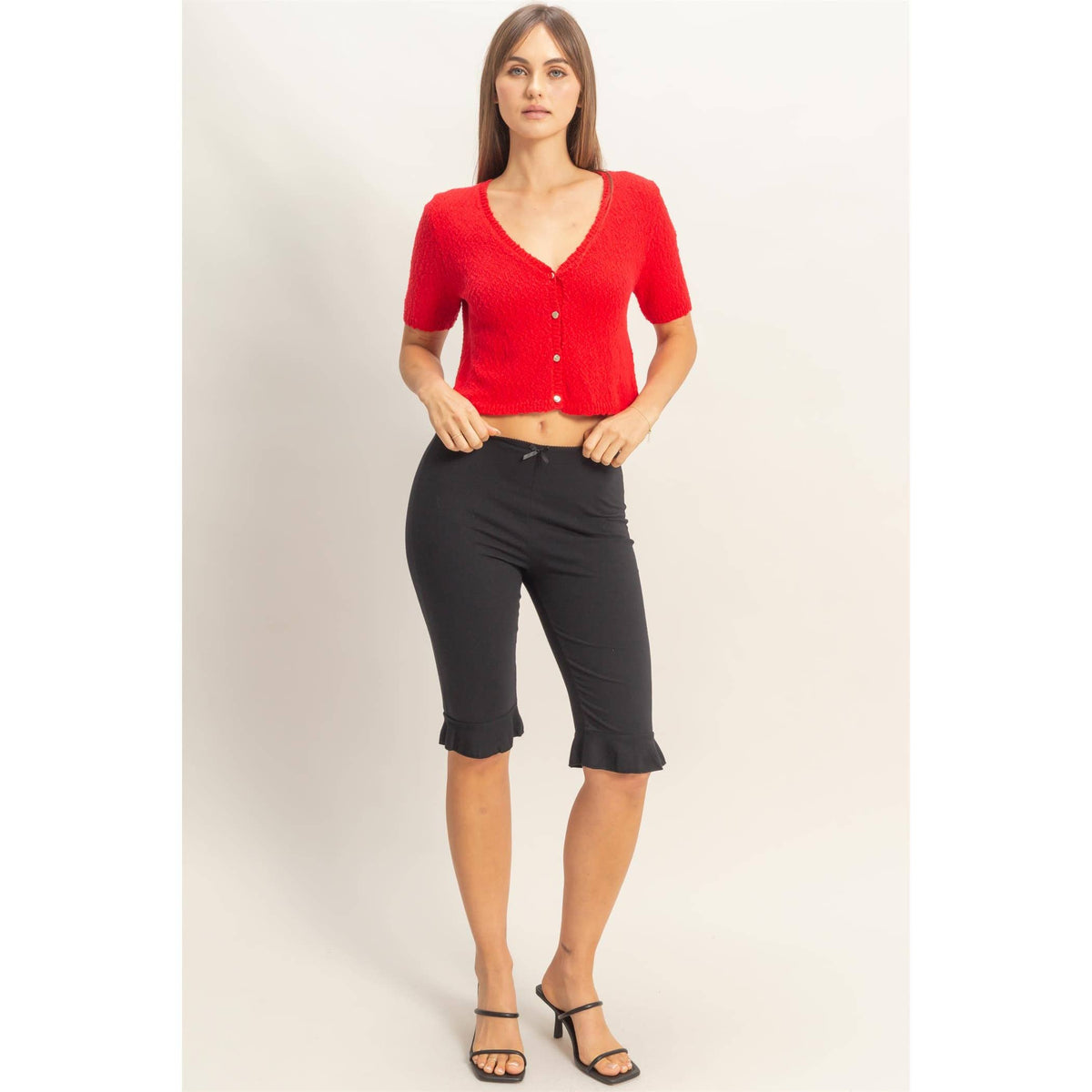 V-Neck Cropped Button Cardigan