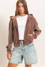 Acid Wash Waffle Knit Zip-up Hoodie
