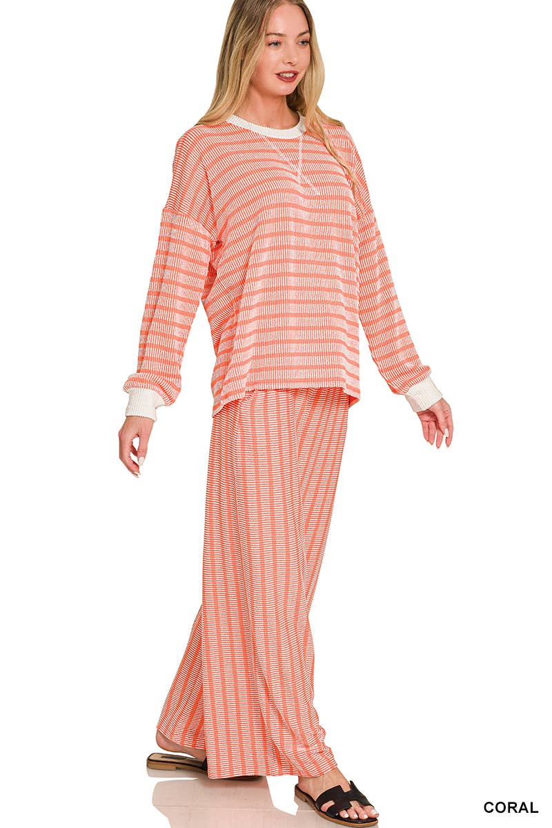 Raised Rib Striped Pullover & Pants 2PC Set