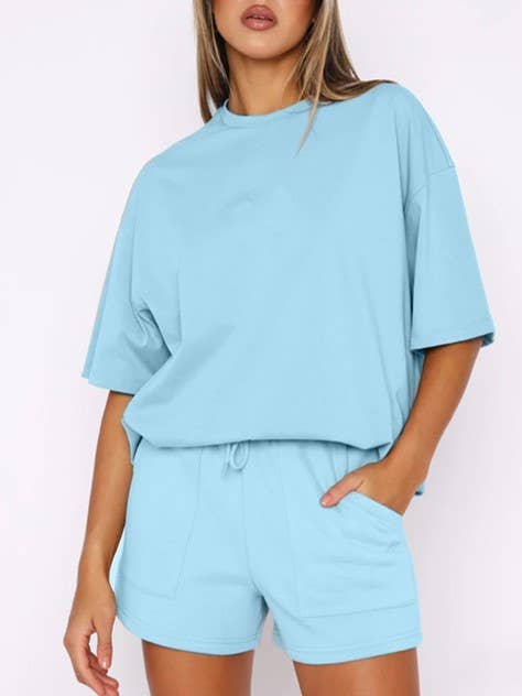 Basic short sleeve tee base t-shirt elastic waist short set