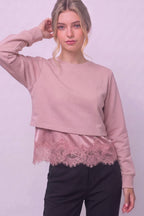 Lace-trimmed Layered Cropped Sweatshirt