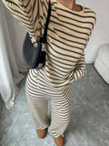 Striped Knit Jumpsuit Boutique Wide Leg Ribbed Loungewear