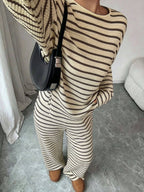 Striped Knit Jumpsuit Boutique Wide Leg Ribbed Loungewear
