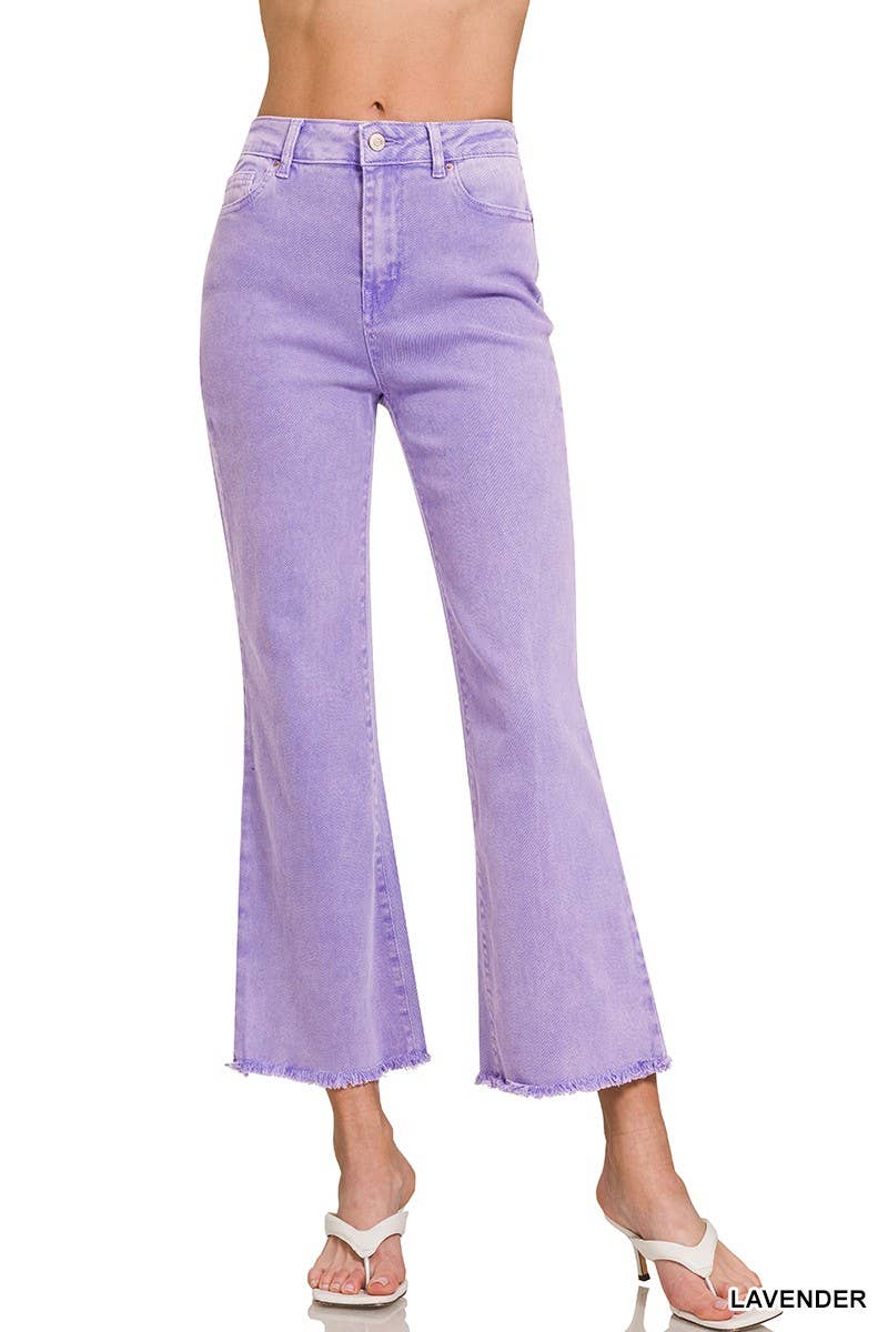 Acid Washed High Waist Frayed Hem Bootcut Pants