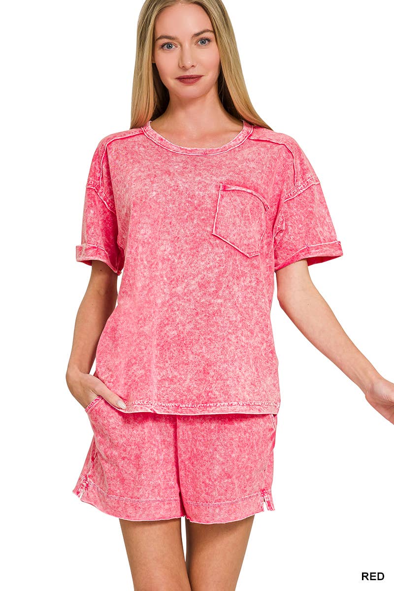 Halo Snow Washed Exposed Seam Top & Shorts Set - Zenana