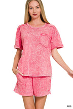 Halo Snow Washed Exposed Seam Top & Shorts Set - Zenana
