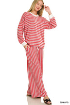 Raised Rib Striped Pullover & Pants 2PC Set