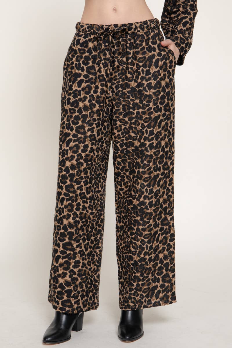 Elastic Waist Leopard Print Double Gauze Pants w/ Pockets