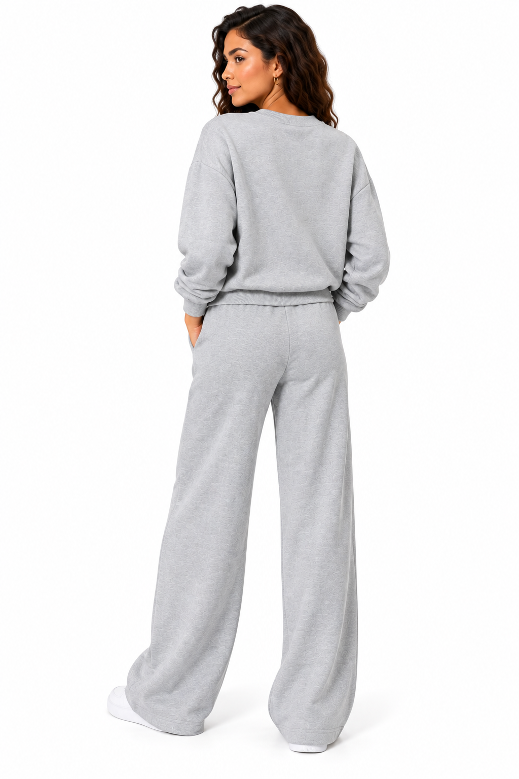 Fleece lined sweat shirt with wide leg loungewear 2 pcs set