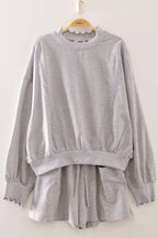NT12725SET-Lace Trim Sweatshirt & Shorts Lounge Set