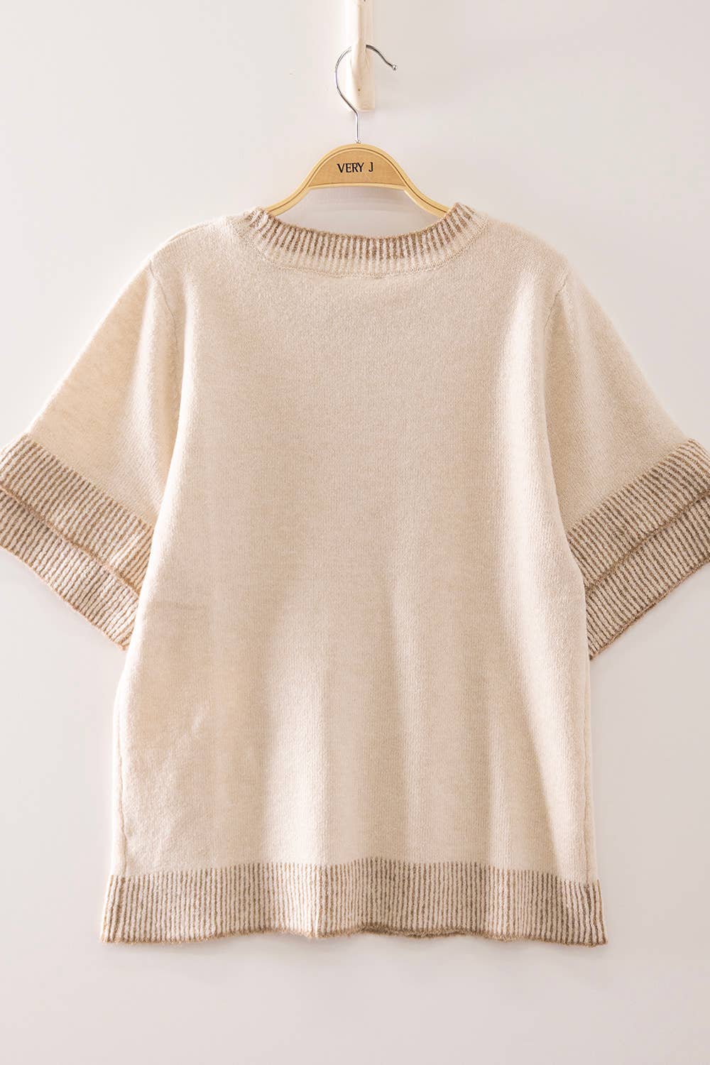 12W3712N-Soft Touch Contrast Rib Knit Top