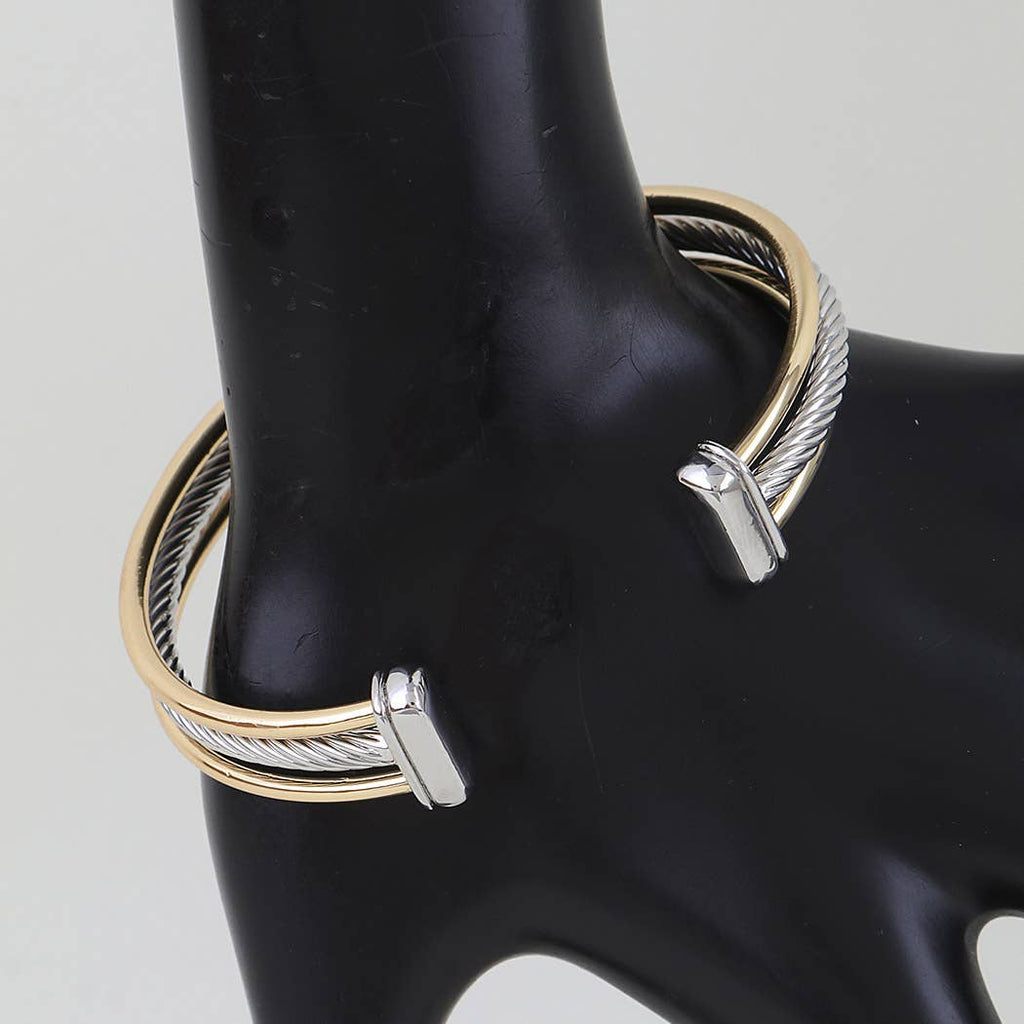 Two Toned Open Twisted Cuff Bracelet