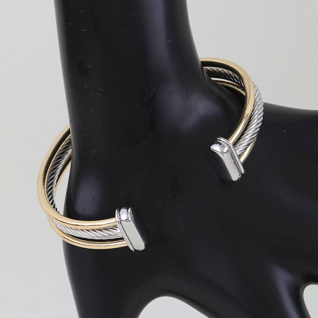 Two Toned Open Twisted Cuff Bracelet
