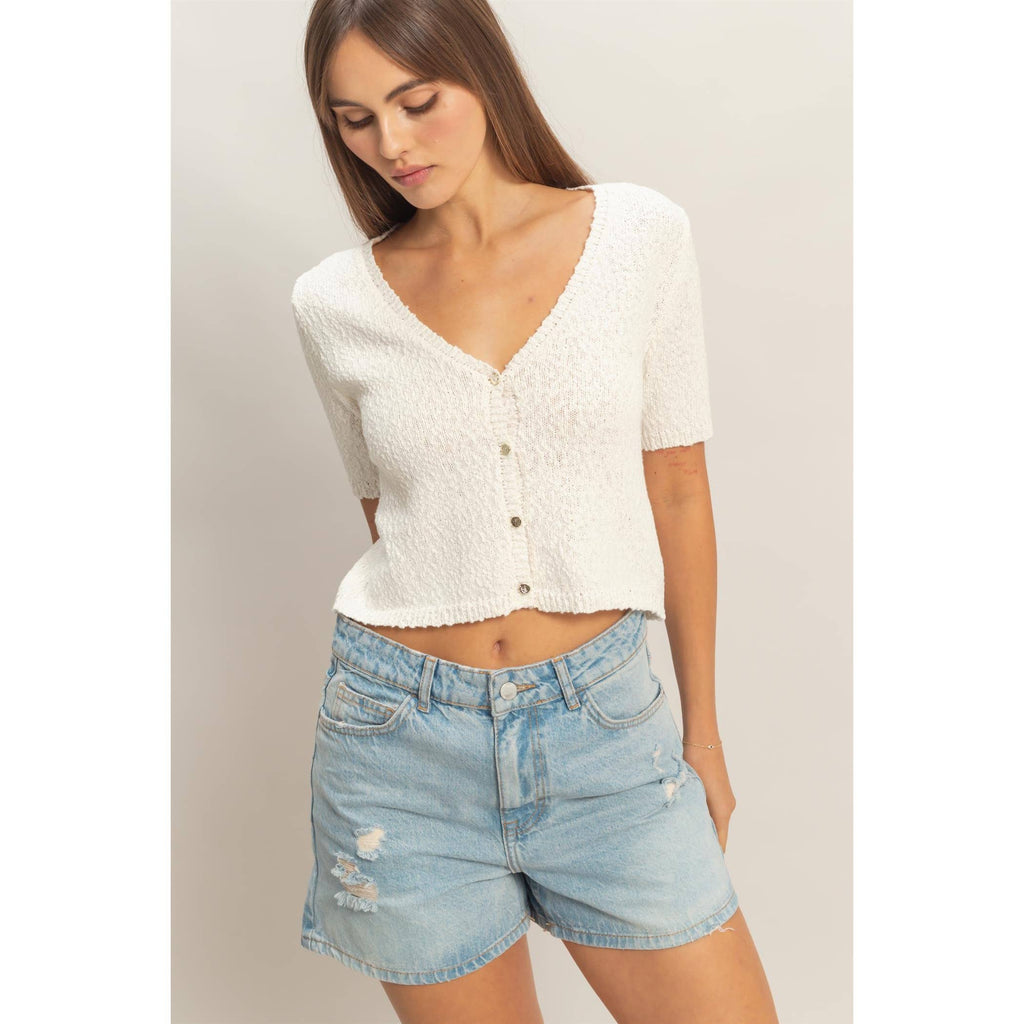 V-Neck Cropped Button Cardigan