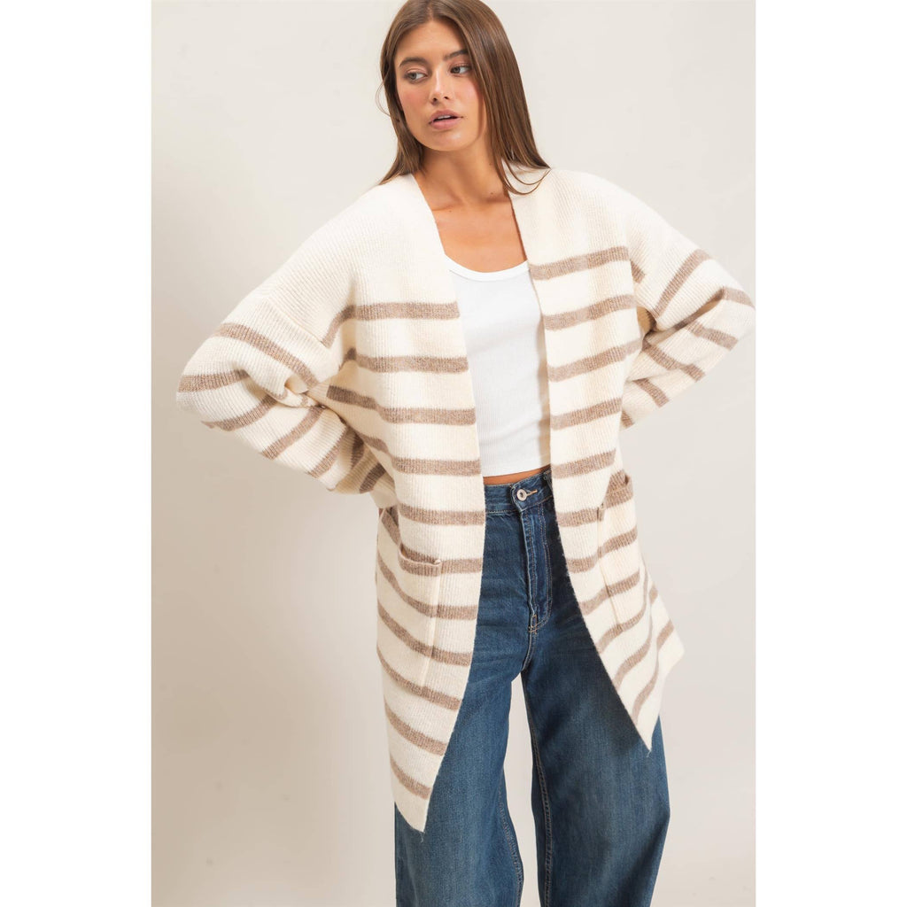 Open Front Stripe Cardigan
