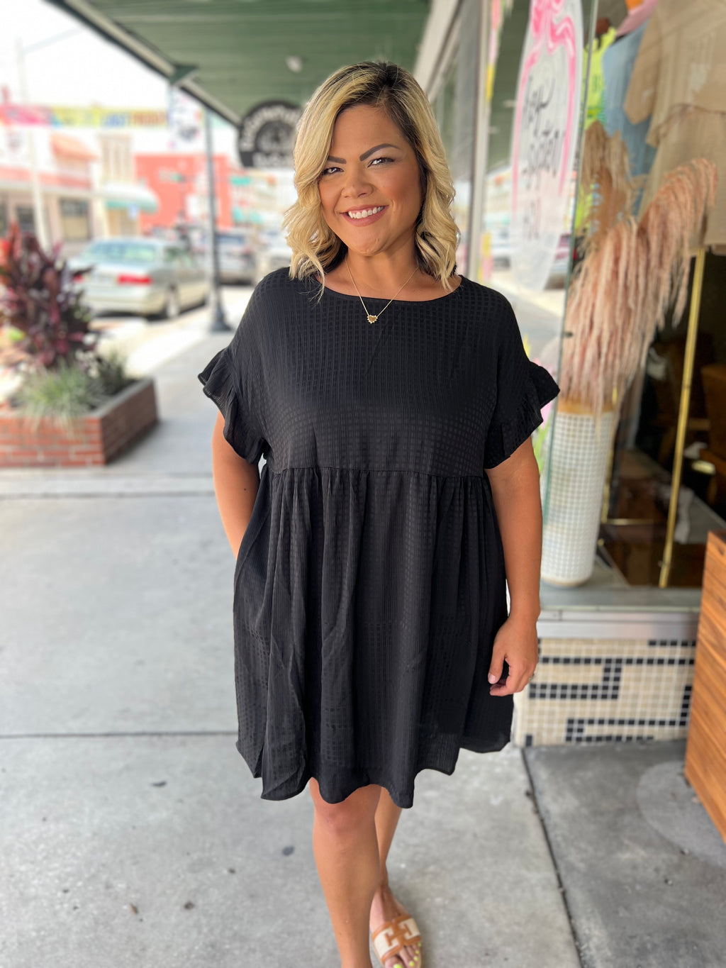 Plus Size Textured Babydoll Dress
