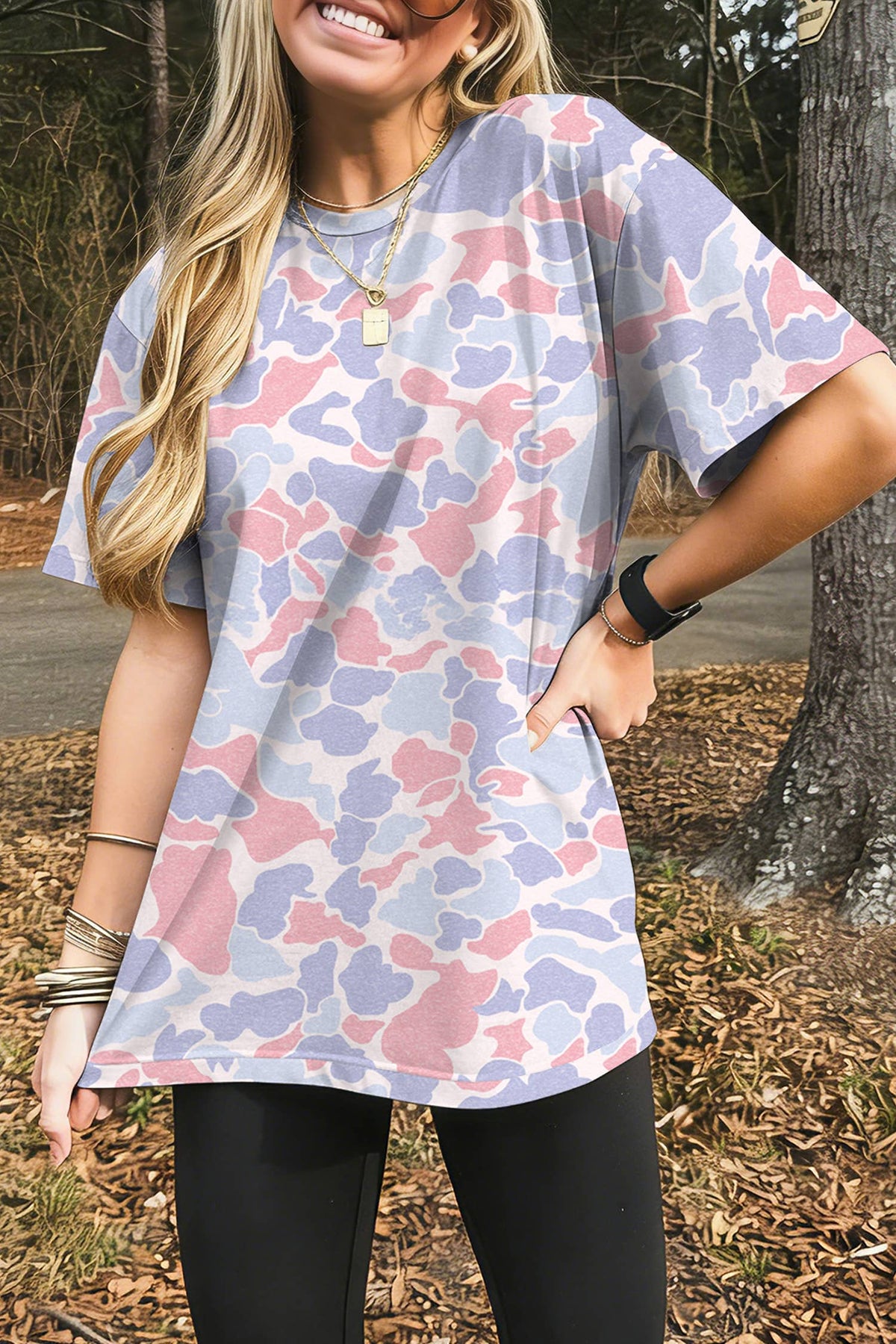 Retro Camouflage Print Womens Casual T Shirt S-3X