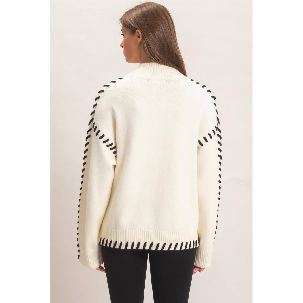 Blanket Stitch High Neck Sweater
