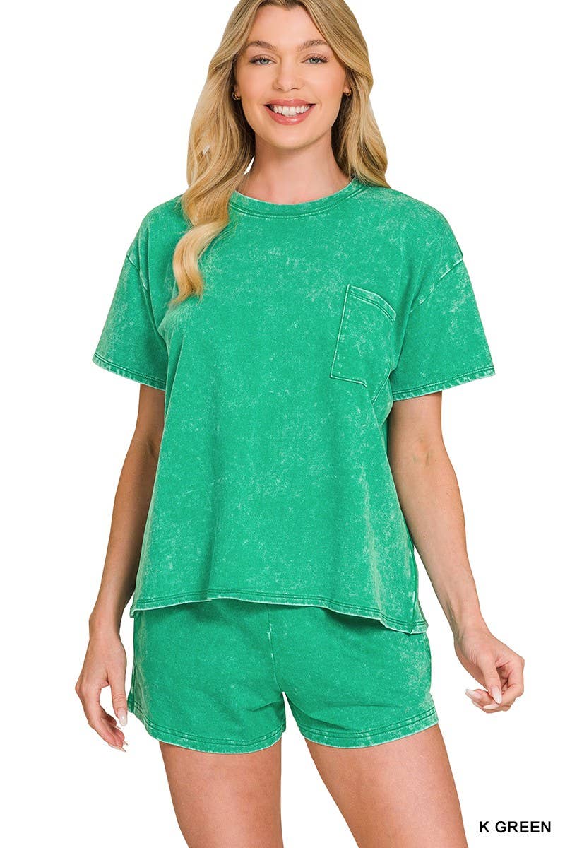 French Terry Acid Washed Relaxed Top N Short Set