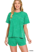 French Terry Acid Washed Relaxed Top N Short Set