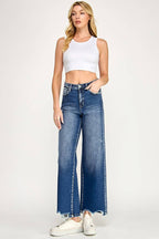 P7091W-DM HIGH RISE SUPER STRETCH WIDE LEG W/ DESTROYED HEM