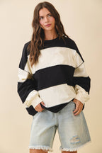 8551GN Contrast Panel Long Sleeve Slouchy Pullover 1