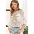 STAR CONTRAST KNITTING FISH-NET LOOSE FIT CROP TOP