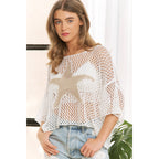 STAR CONTRAST KNITTING FISH-NET LOOSE FIT CROP TOP