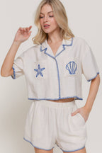 Short Sleeve Edge Stitch & Embroidered Boxy Shirt