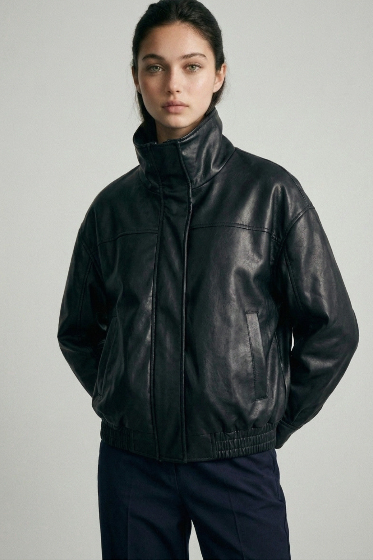 Faux Leather Bomber Jacket