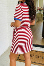 LAS Striped Tie Pocket Mini Dress (S-XL)