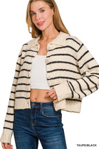 Striped Collared 5 Button Cardigan