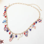 American USA Flag Flip Flop Heart Cross Sunglasses Charm Embellished Necklace